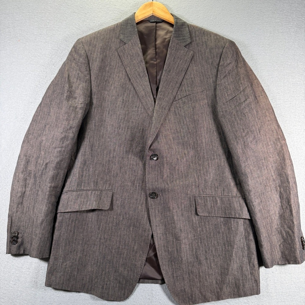 Banana Republic Mens Pinstripe Linen Blend Blazer Jacket 44R Brown 629734